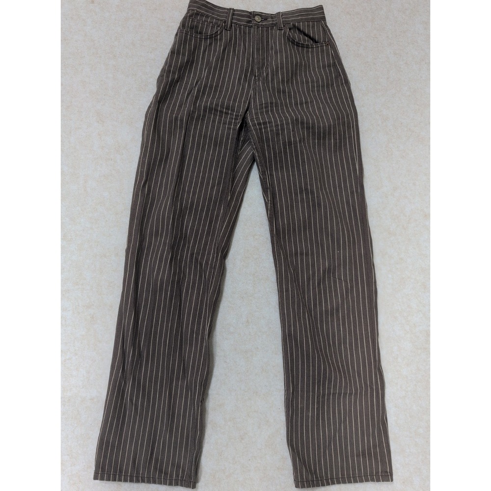 Reformation Wilder High Rise Wide Leg Jeans Cacao Pinstripe Brown Denim Size 27